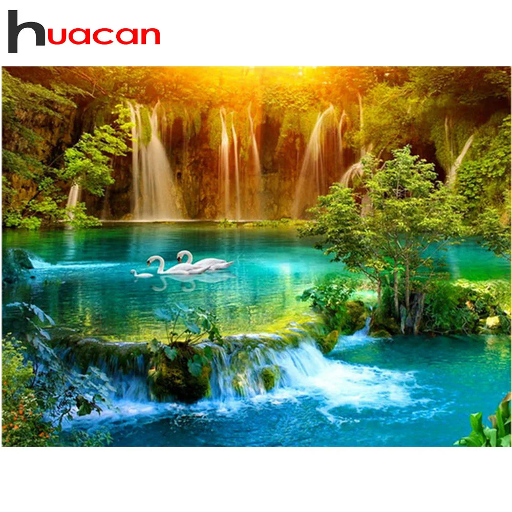 Алмазная живопись HUACAN с пейзажем вышивка крестиком водопад полноразмерная