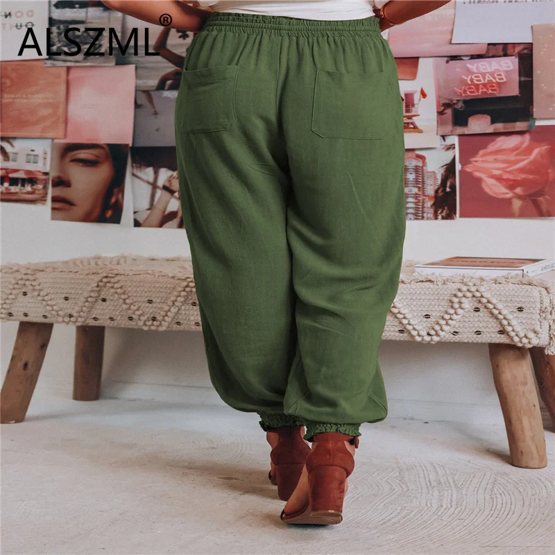 Women Solid Color Elastic Waist Loose Leggings Radish Bloomers Spring and  Autumn Daily Casual Joker Long Pants