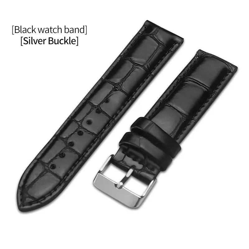Кожаный ремешок для часов с узором «крокодиловая кожа» универсальный ремешок для часов с бабочкой и пряжкой стальной ремешок с пряжкой 20 мм ремешок для часов - Цвет ремешка: Silver-Black