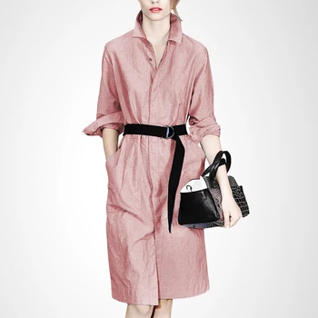 

Spring new large size mid-length loose female long sleeve simple temperament dress cotton and linen