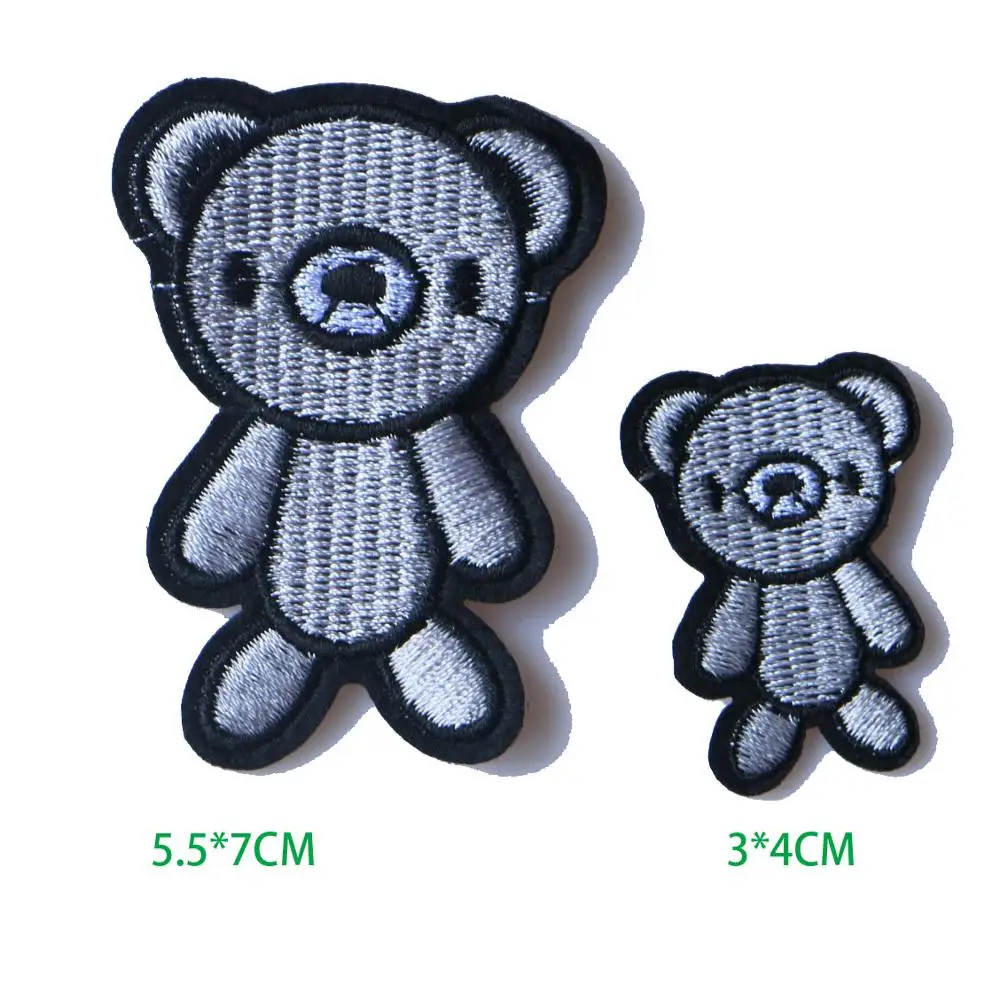 

3D Little Silver bear Patch for Clothing Iron on Embroidered Sewing Applique Cute Sew On Fabric Badge DIY Apparel Accessories