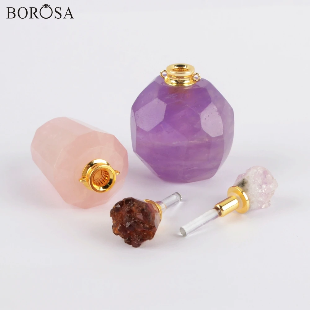 BOROSA 2 шт. Золотой высококачественный аметист розовый кварц натуральный камень духи Адаптер для установки на бутылку для ожерелья ювелирные изделия для леди WX1199