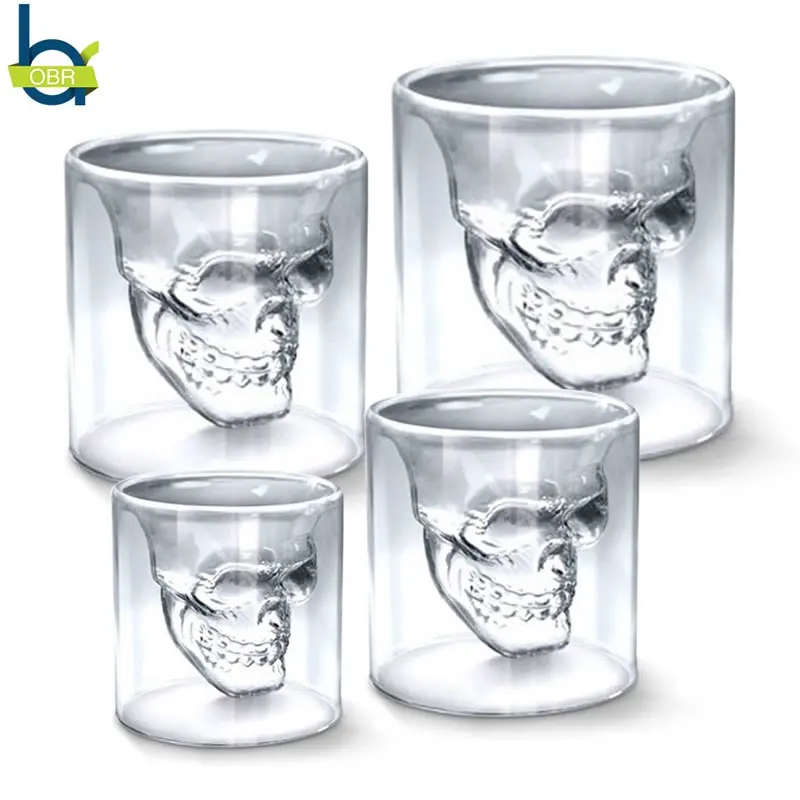 

OBR 150ml Double Wall Glass Skull Shape Wine Glasses Whiskey Beer Glass Transparent Vodka Drinking Glasses Creative Drinkware