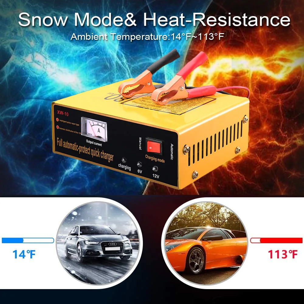 Full Automatic Car Battery Charger 6V 12V Motorcycle Car Intelligent Charger 80AH Auto Smart Fast Pulse Repair Charger