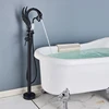 Swan shape Chrome  Floor Standing Bathtub Faucet  Bathroom Faucet Telephone Style Bathtub Tap 360° Rotation Ceramic Handle 2