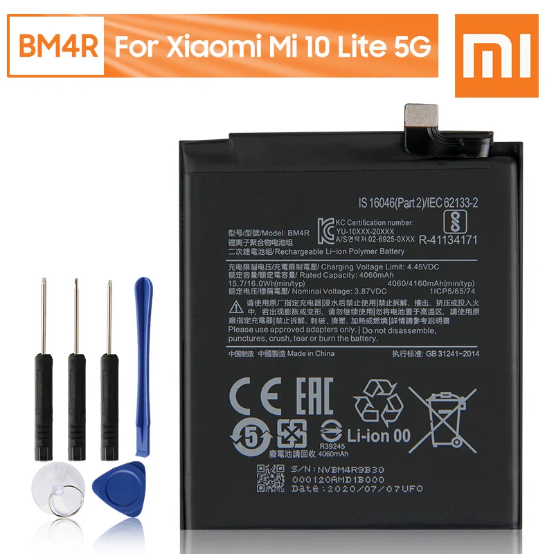 

Xiao Mi Original BM4R Battery For Xiaomi Mi 10 Lite 5G BM4R Genuine Replacement Phone Battery 4160mAh With Free Tools
