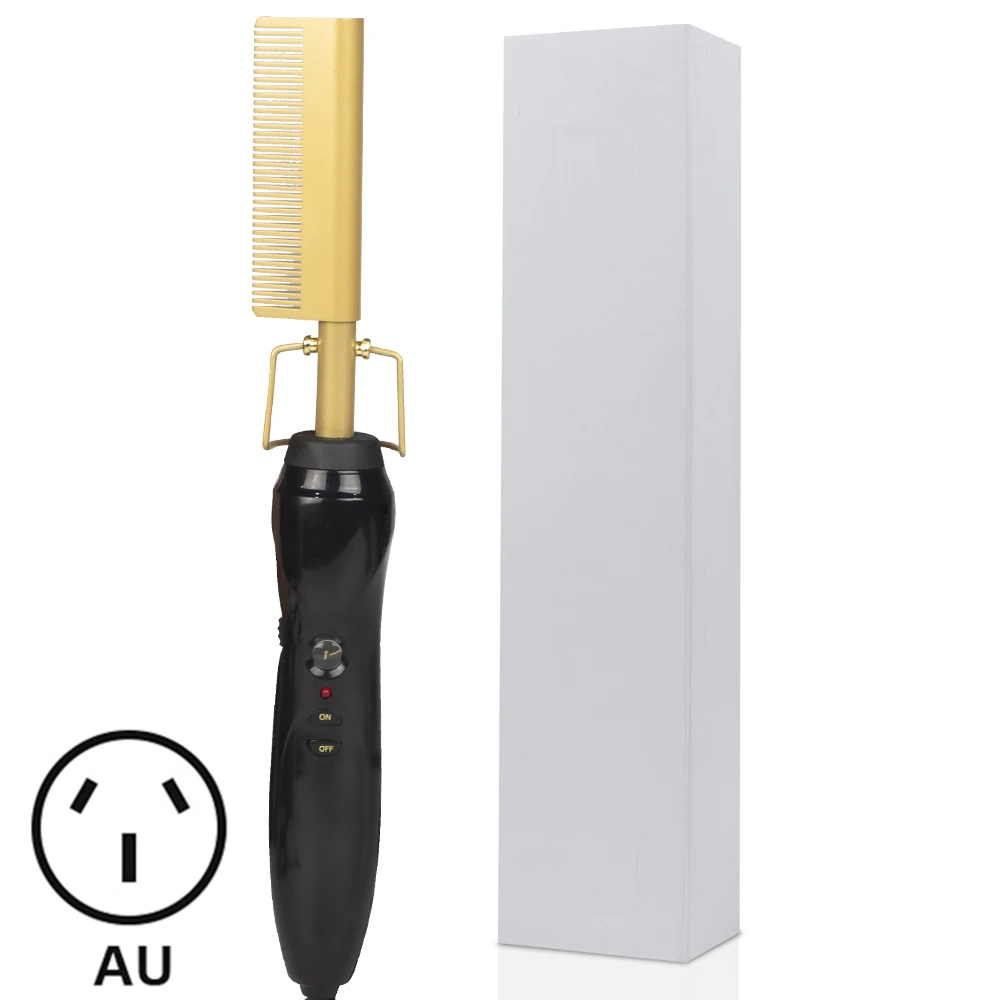 au plug with box Щипцы для завивки волос, щипцы для завивки волос, выпрямитель для волос, горячая расческа, Электрический экологически чистый титановый гребень из сплава, Прямая поставка, VIP - Цвет: au plug with box