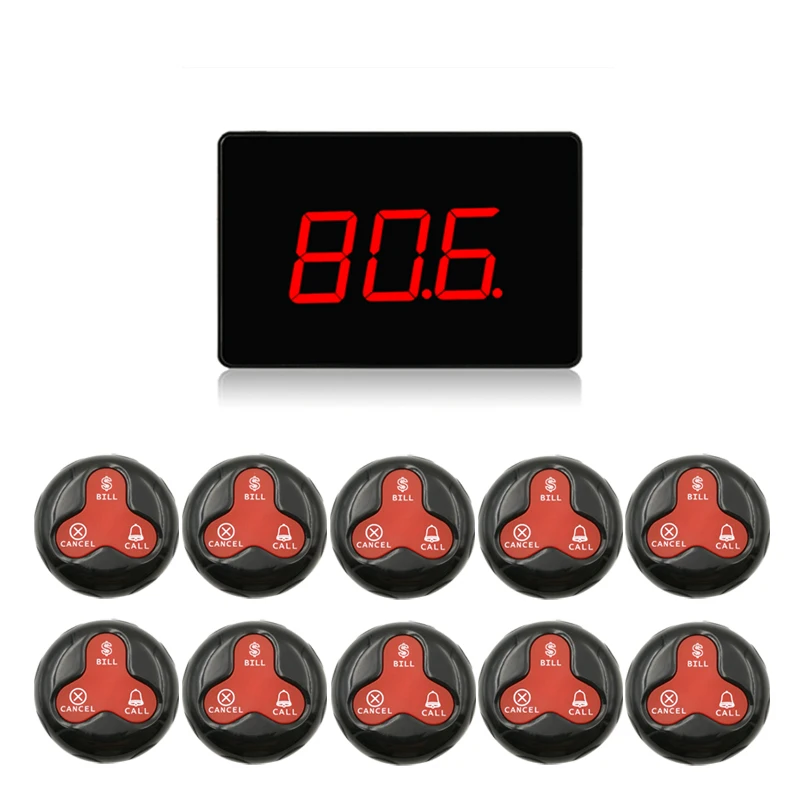 black-red 999 канальный беспроводной звонок для вызова официанта системы ресторанного обслуживания звонящего 1 хост приемника+ 10 кнопки вызова - Цвет: black-red