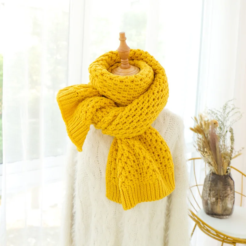 Зимние теплые толстые белые вязаные шарфы для женщин сплошной шарф в разных цветов Бежевый Желтый Зеленый платок Femme