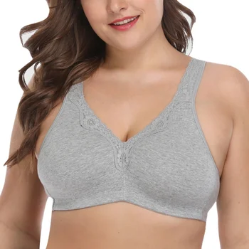 

Women Casual Solid Color Lace Edge Without Steel Adjustable Strap Ring Sports Bra Large Size
