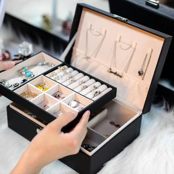 

PU Leather Jewelry Display Box Storage Womens Ring Earrings Holder Case шкатулка для украшений