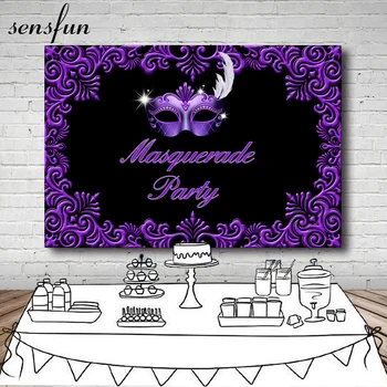 

Sensfun Mardi Gras Masquerade Mask Backdrop Purple Black Birthday Party Photography Backgrounds 7x5FT Vinyl Polyester