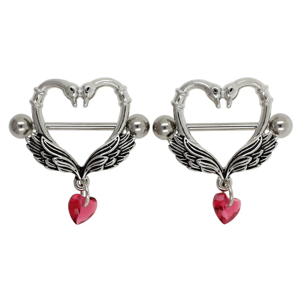 

MUSI 2PCS Nipple Piercing 316L Surgical Stainless Steel Swan Heart Nipple Barbell Body Piercing 14G
