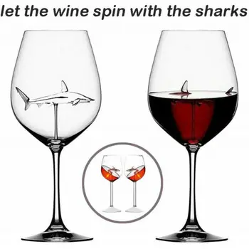 

UK Design Red Wine Glass Built-in Shark Goblet Whiskey Glass Dinner Decorate Shark Red Wine Goblet