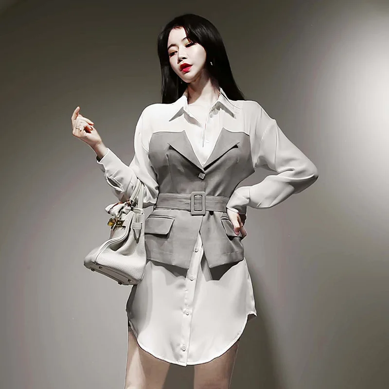 2020 Autumn Fashion Women Dress Long Sleeve Patchwork OL Office Work Dress Ladies Corset Streetwear Mini Elegant Fall Dresses