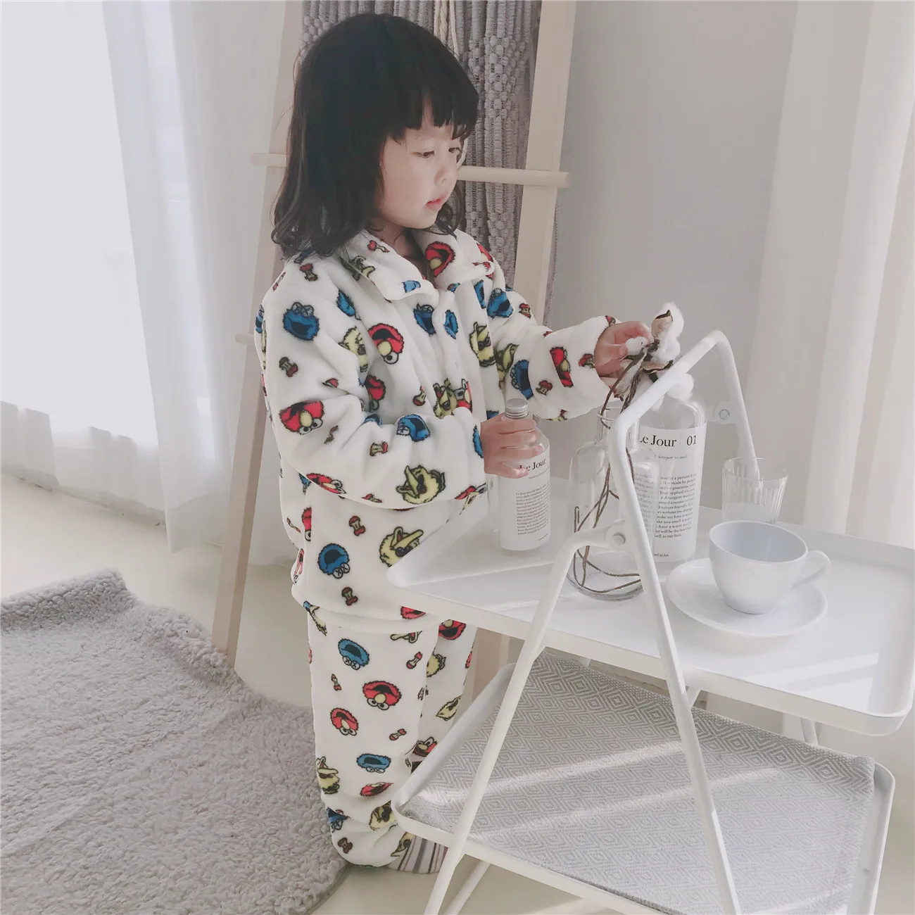 

2019 Winter Children Home Set Baby Thick Flannel Pajamas Double Layer Cartoon Warm Homewear Set