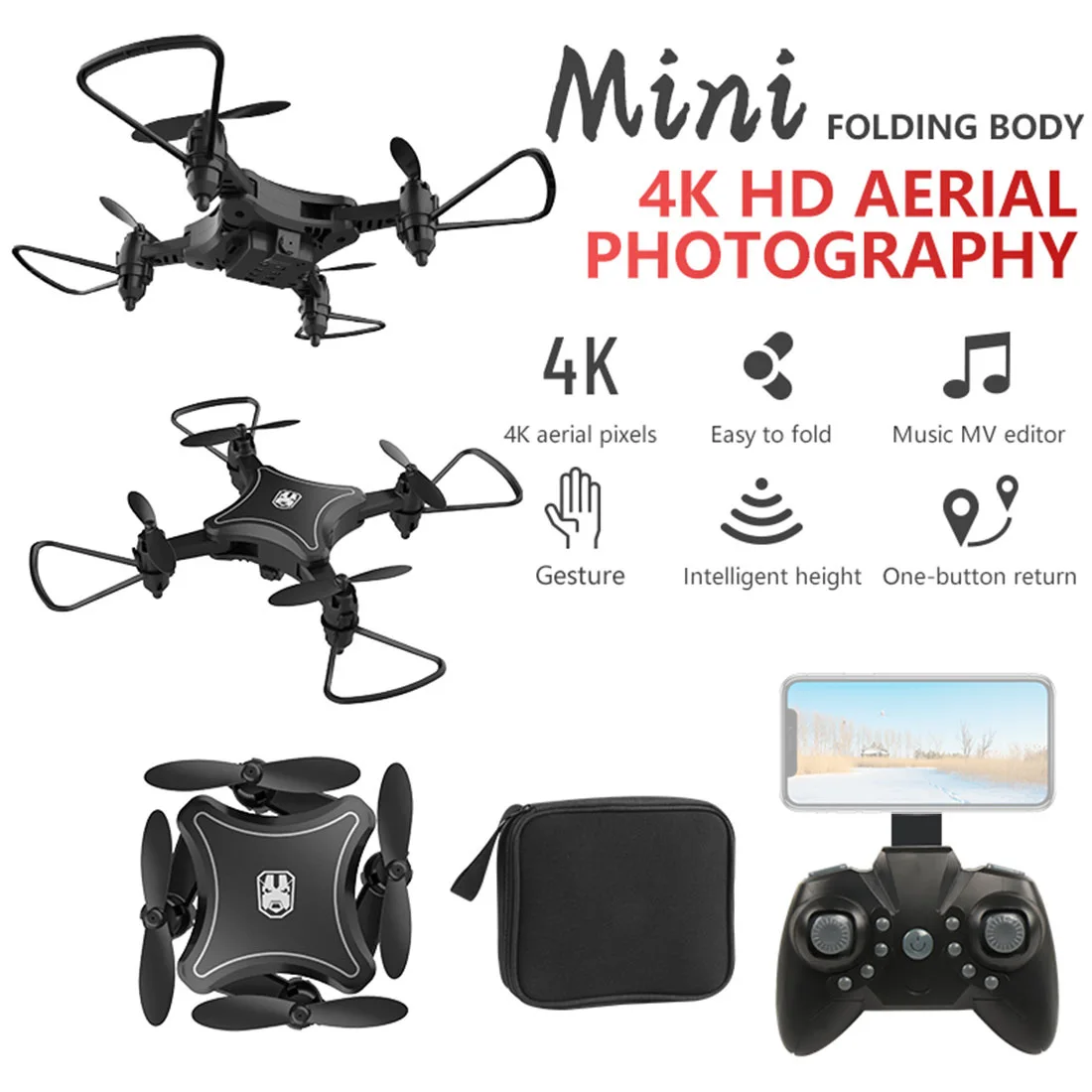 KY902 складной мини Дрон с 4K / 2.0MP HD камерой WiFi FPV удержание высоты Follow Me Selfie RC