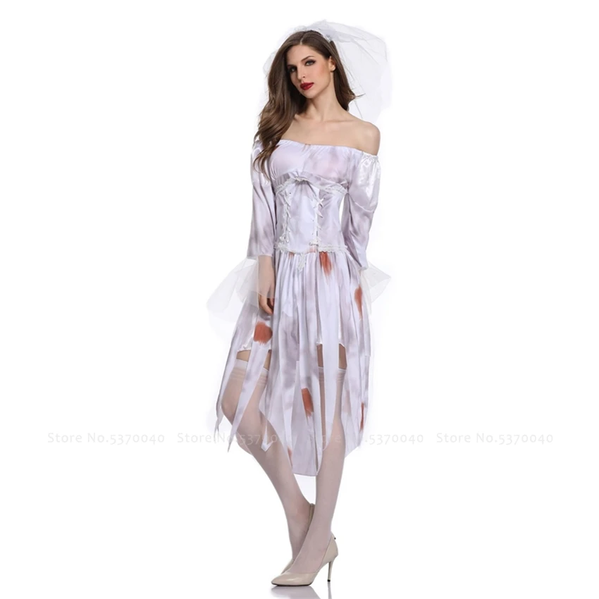 Хеллоуин, сестра, кровавая невеста, дьявол, страшный костюм для косплея, женские сексуальные вечерние наряды вампира-трупа на сцене, нарядное платье с открытыми плечами