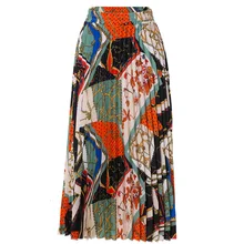 Осенне-зимняя женская плиссированная юбка в ретро-стиле с цветочным узором, Лоскутная контрастная цветная винтажная Женская стильная юбка до середины икры