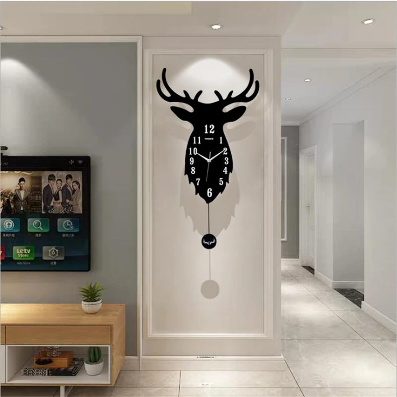 

Nordic Deer Head Clock Wall Clock Living Room Digital Wall Clock Large Wall Clock Shabby Chic Best Selling 2018 Products