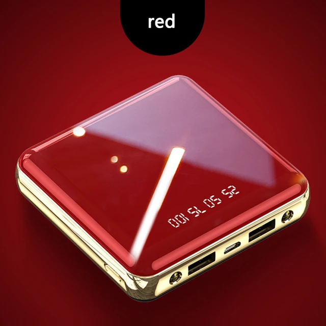 Portable Mini Power Bank 20000mAh LED Mirror Display Dual USB External Battery Powerbank 5V 2A Fast Charger For Xiaomi 2020 New Red