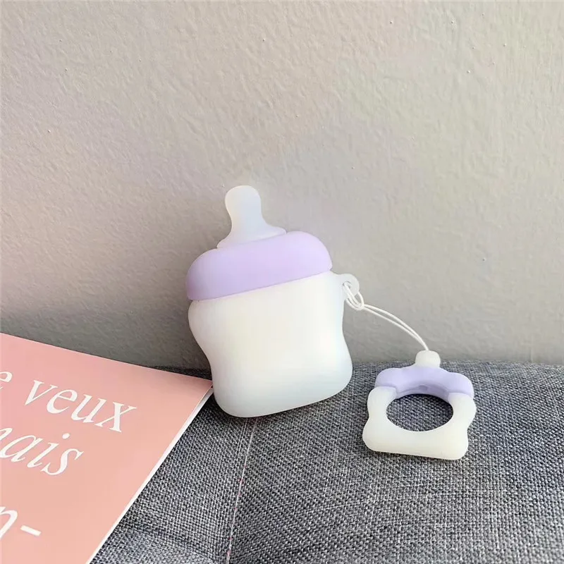 purple bottle Силиконовый чехол для переноски наушников чехол с защитой от повреждений и кольцом для Apple Airpods с подставкой Чехол Коробка протектор Беспроводной наушников Защитная крышка - Цвет: purple bottle