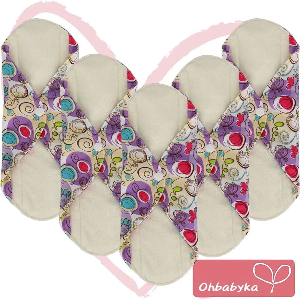 01 Ohbabyka 5 Пак менструальные прокладки многоразовые тканевые гигиенические салфетки прокладки для трусиков с премиум бамбуковым волокном впитывающие гигиенические прокладки M - Цвет: 01