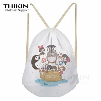 

THIKIN Cartoon Totoro Pattern Kid Drawstring Bag 3D Cute Cartoon Woman Girl Shoulder Bag Men Small Backpack Feminina Sac A Dos