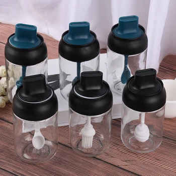 

3 Style Glass Spice Jars Honey Bottle Brush Oil Bottle Seasoning Storage Tool