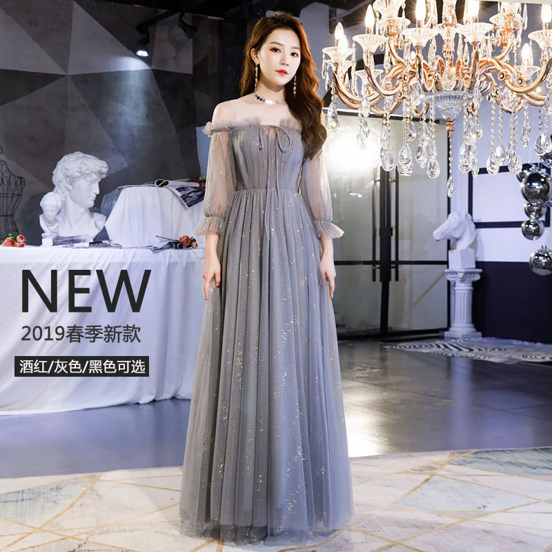 

Sexy Long sleeve Oriental Party Female Off Shoulder Stage Show Full Length Qipao Elegant Celebrity Evening Dress Banquet Dresses