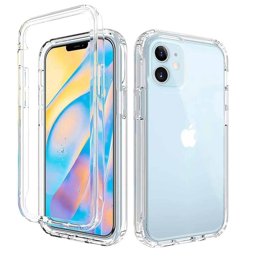 2 IN 1 Shockproof Silicone Protection Transparent Back Cover For iPhone Pro Max XR XS MAX X SE 6 7 8 Plus Case