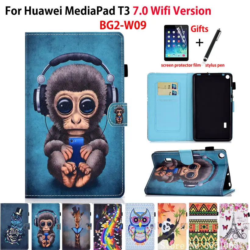 Чехол с мультяшной обезьянкой для huawei MediaPad T3 7,0 BG2-W09 чехол из силикона PU кожаный чехол-подставка для Honor игровой коврик 2 7,0+ подарок