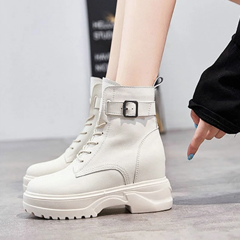 Women's autumn and winter fashion non-slip thick-soled lace-up short boots casual high-top wedge heel women's boots FD-11