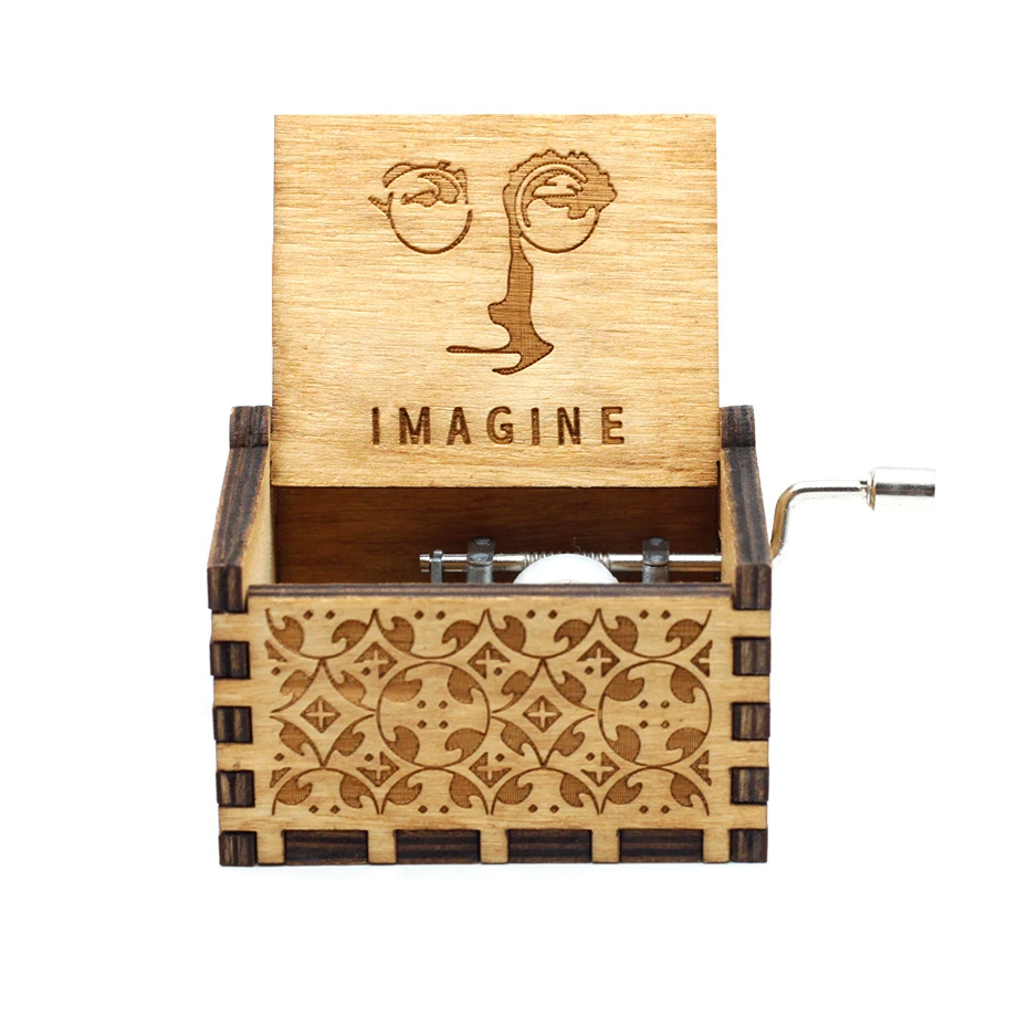 

Imagine John Music Box Hand Crank Wood Star War Beauty And The Beast Falling in love Moon River Birthday Christmas Gift
