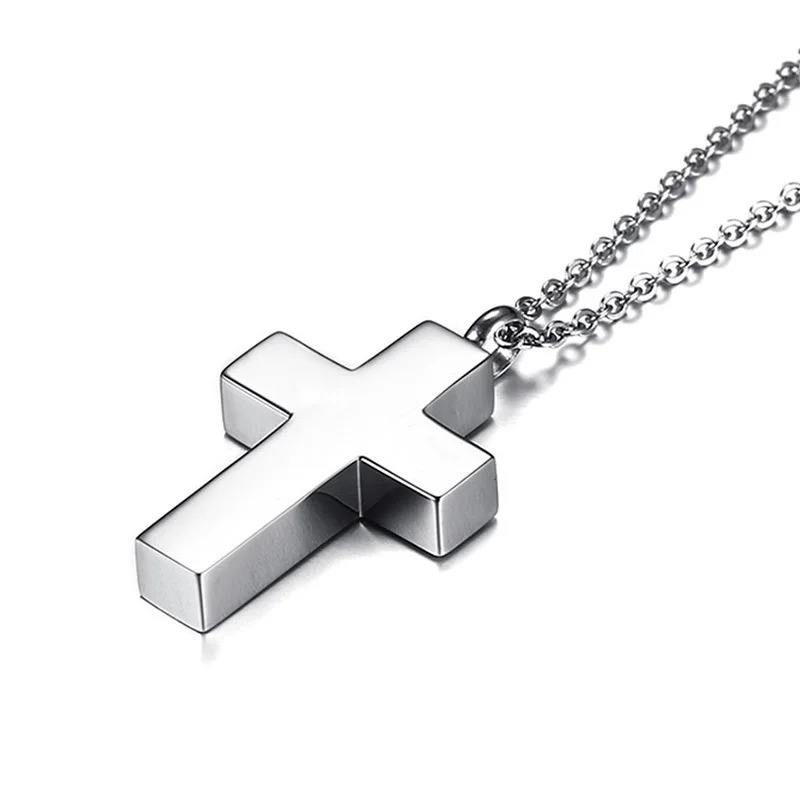 Keepsake Cross Pendant Necklace Men’s Stainless Steel Male Jewelry in Black