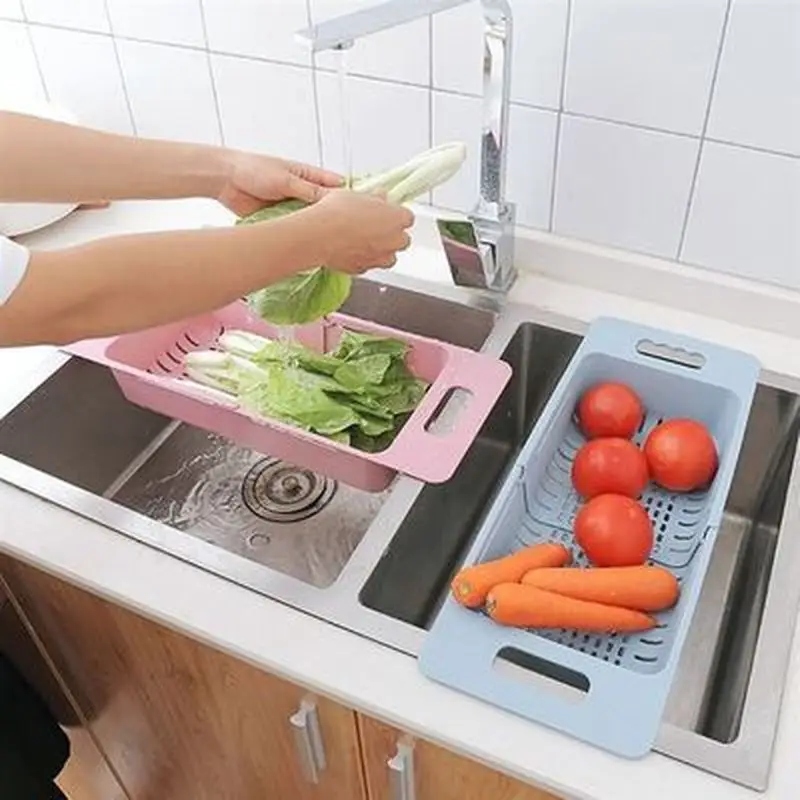 

Retractable Kitchen Sink Shelf Soap Sponge Drain Rack Multifunctional Plastic Fruit Storage Basket Restaurant Tableware Rack