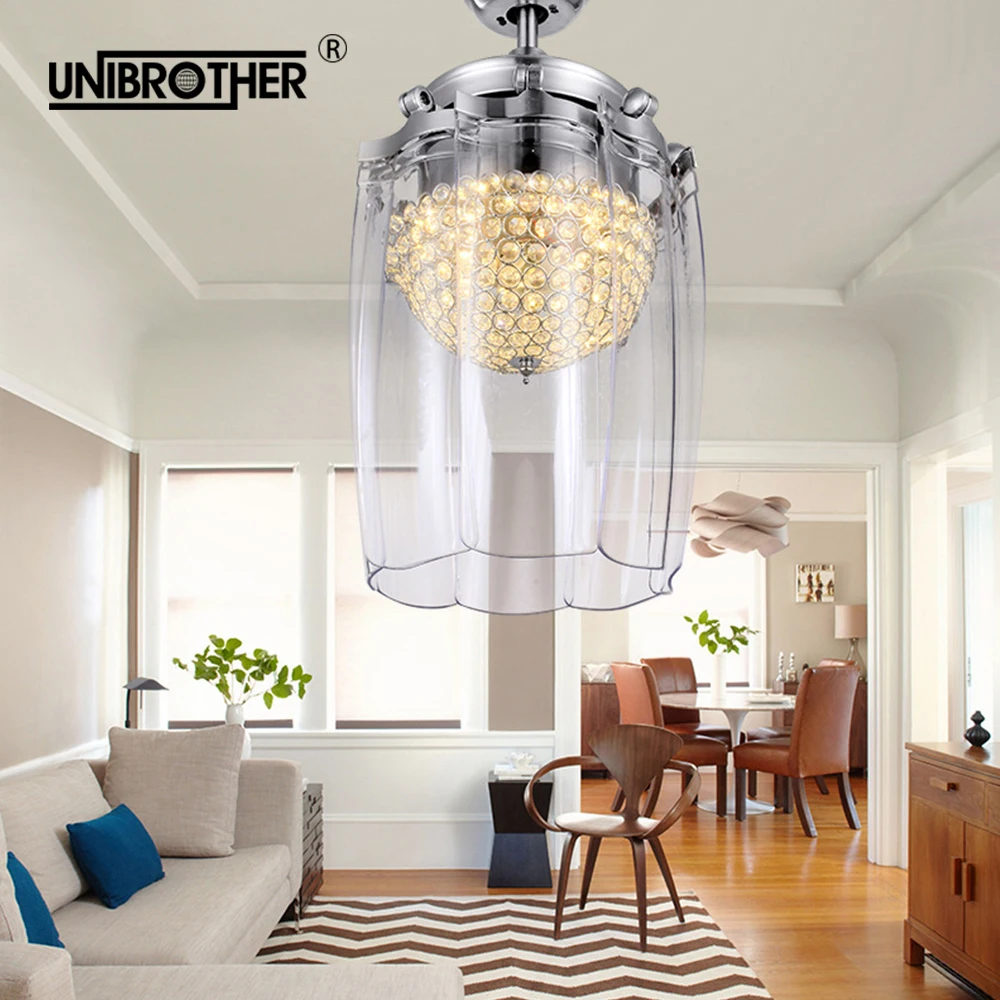 

dimming 42 inch crystal ceiling fan lamp wtih remote control 220V lights for restaurant living room decor lighting mute