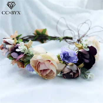 

CC Flower Crown Tiara Hairband Engagement Wedding Hair Accessories For Bride Women 100% Handmade Hairwear Beach Fine Wreath at59
