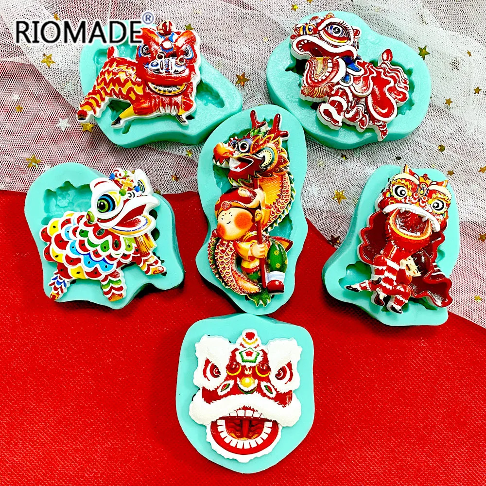 Chinesischen Stil Lion Dance Dragon Dance Silikon Form DIY Handwerk Ton Harz Kühlschrank Magnet, Der Form Küche Backen Kuchen Werkzeuge – Detail 2