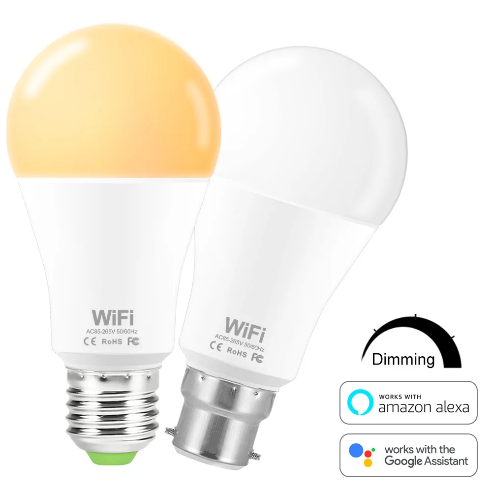 

Dimmable Smart WiFi LED Bulb e27/b22 Wifi Remote Control LED Lamp 110V 220V Warm White/White Night Light Work with Alexa Google