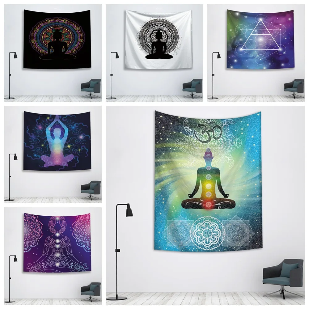 

Printed Chakras Buddha Statue Home Tapestry Wall Hangers Wall Decoration Beach Towel Sit Blanket