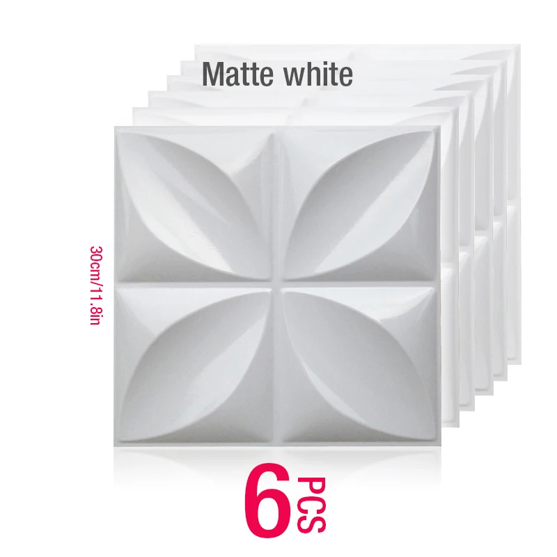 6pcs 30x30cm 3D Stereo Wall Stickes Relief Art Wall Panel Stickers Living Room Kitchen Bedroom Home Decoration 3D wall sticker - Цвет: Matte white