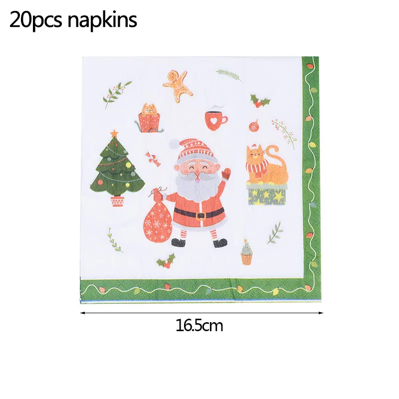 b08-20pcs napkins Рождественская тарелка, чашка, нож, ложка, вилка, салфетка, соломинка, одноразовая посуда для вечеринки, набор для рождественской вечеринки, Рождественский орнамент - Цвет: b08-20pcs napkins