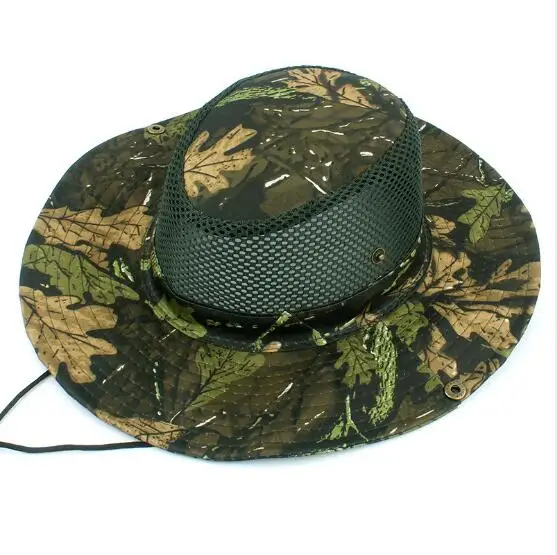 Leaves Printed Camouflage Mesh Patchwork Fishing Hat Outdoor Jungle Sniper Army Hunting Cap Breathable Fisherman Boonie Hats - Цвет: 4