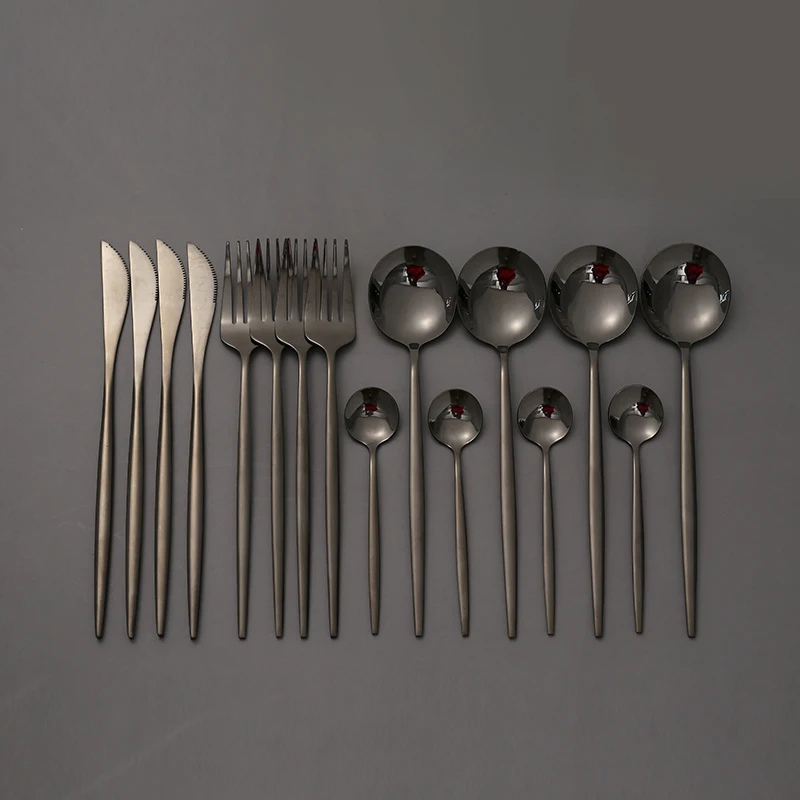 

Tablewellware Black Cutlery Spoon Set Stainless Steel Cutlery Set Forks Knives Spoons Dinnerware Set Kitchen Tableware 16 Pcs