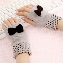 Новая мода зимние женские наполовину покрытые мягкие митенки теплые вязаные перчатки без пальцев с бантом наручные рукавицы женские перчатки горячая распродажа