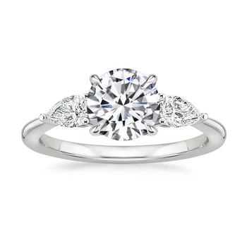 

White Plated Silver Synthetic Pear Moissanites Semi Mounted Ring