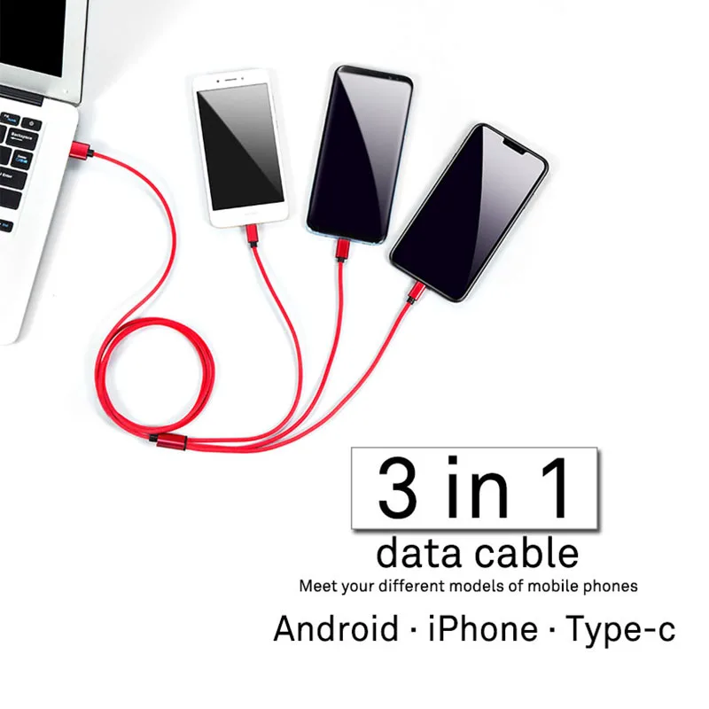 

3 in 1 data cable for Android/iPhone/Type-c Competiable for any mobile phones safe and fast charging data line