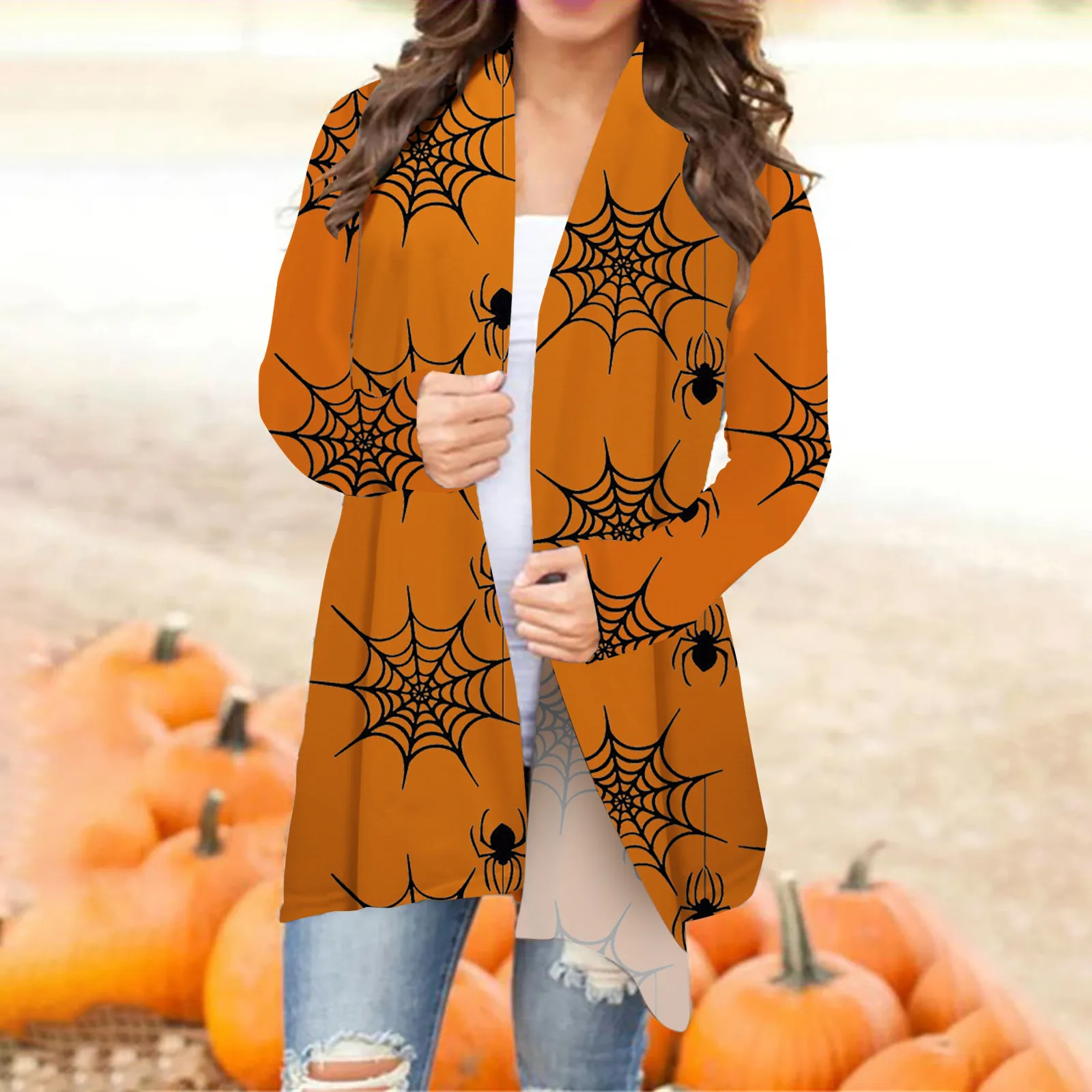 New Halloween Cardigan Korean S-XXL Women Sweater Halloween Black Animal Pumpkin Print Autumn Coat Blouse Woman Cardigan Sweater 2