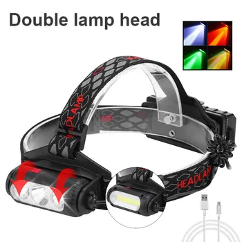 

Multifunction Headlamps USB Rechargeable LED Headlight Double Lamp Head 8 Modes LED COB Super Bright Waterproof Light фанарик#gh